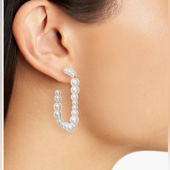 Open Edit-Faux Pearl Rectangle Earrings-white/Gold-NWT - Picture 2 of 6